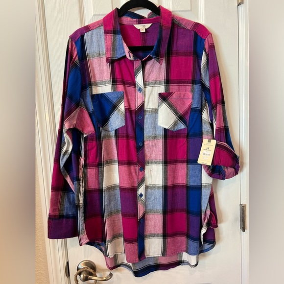 1x plaid flannel plus size top nwt - Picture 1 of 2